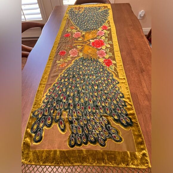 Silk & Velvet burnout Beaded Wrap Honey Green Peacock!66" X 21" French Country